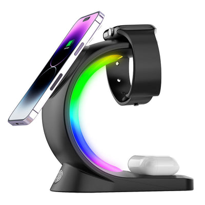 4 In 1 Magnetic Wireless Charger Fast Charging For Smart Phone Atmosphere Light Charging Station For Airpods