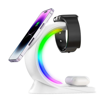 4 In 1 Magnetic Wireless Charger Fast Charging For Smart Phone Atmosphere Light Charging Station For Airpods
